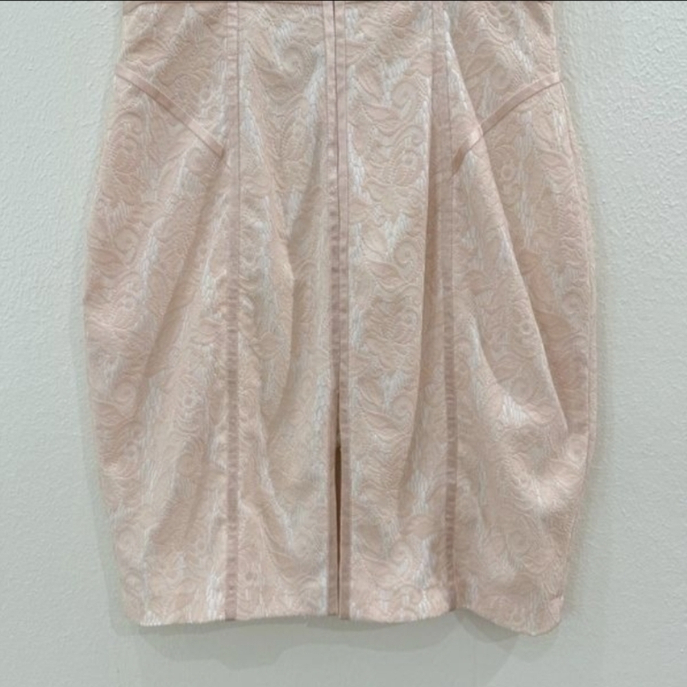 Cache Vintage Pink & White Lace Sheath Dress Sleeveless Scoop Neck Satin Trim- 8 - Picture 8 of 12
